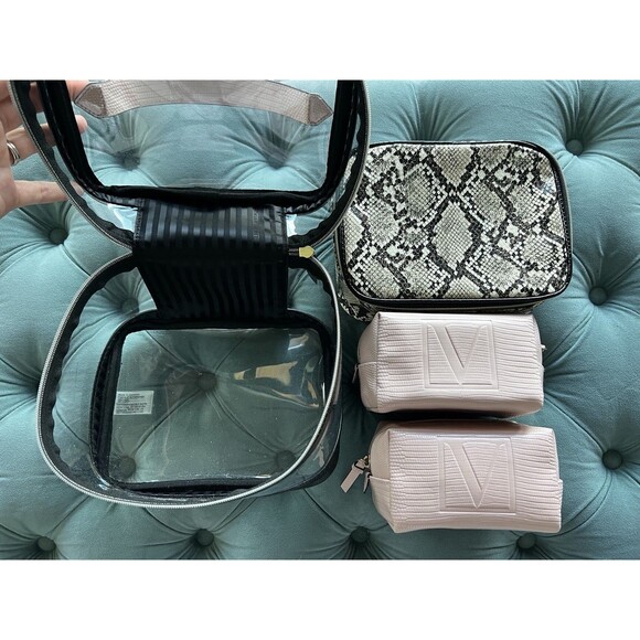 VICTORIA'S SECRET 4-IN-1 TRAIN CASE SNAKE PRINT / PINK MAKEUP COSMETIC BAGS - Picture 8 of 11